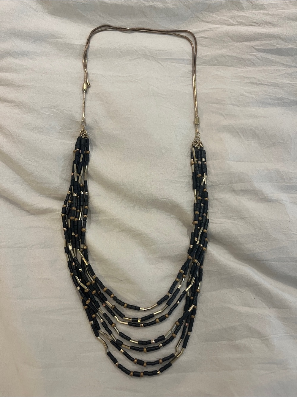 Express Multi-Strand Black and Gold Beaded Necklace - Women Jewelry